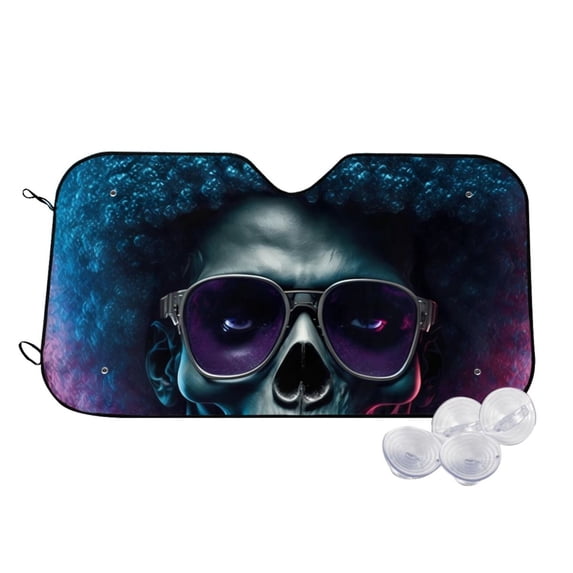 Kdxio Punk Style Blue Haired Skull Print Windshield Sun Shade,UV Rays and Sun Heat Protection,Sunshade for Car Windshield,Car Shade Front Windshield - Small