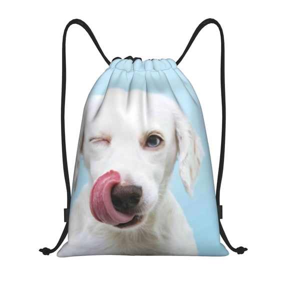 Kdxio Puppy Licks Nose Print Drawstring Backpack Bag,Waterproof Draw String Back Sack, Gym Drawstring Bags Swim Bag For Unisex