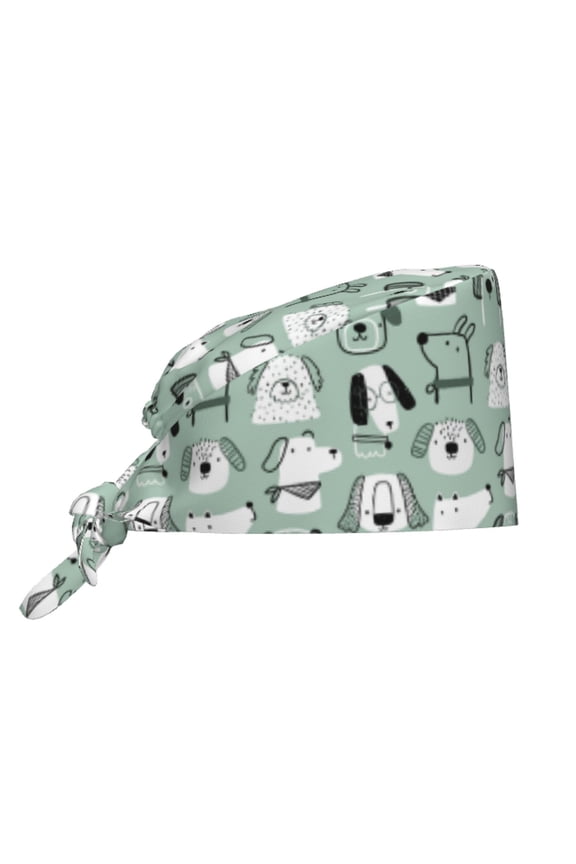 Puppy Pattern Turban Hat for Women Men Comfortable Adjustable Cleaning Working Cap with Sweatband