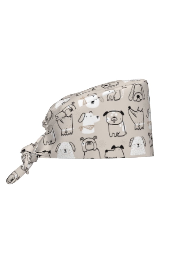 Puppy Pattern Turban Hat for Women Men Comfortable Adjustable Cleaning Working Cap with Sweatband