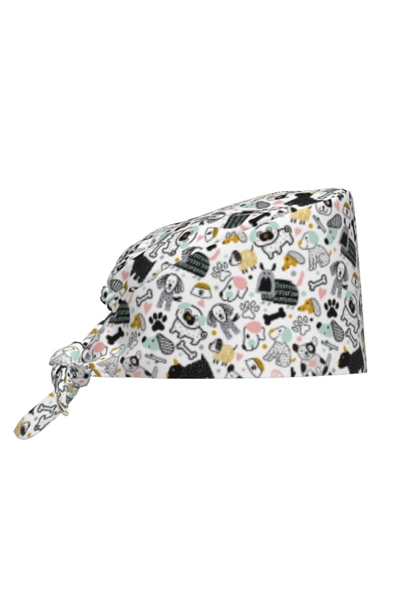Puppy Pattern Turban Hat for Women Men Comfortable Adjustable Cleaning Working Cap with Sweatband