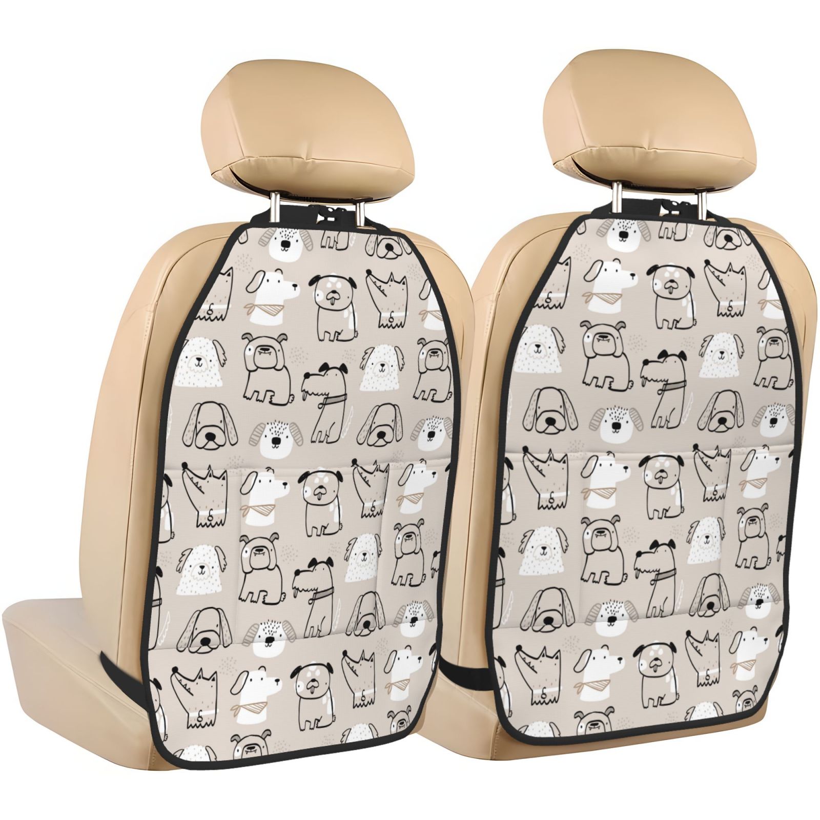Kdxio Puppy Print 2 Pack Car Kick Mat Seat Cover Back Protector Mat with Pockets for Organizer Backseat Protector and Storage Anti Kick Pad for Vehicles