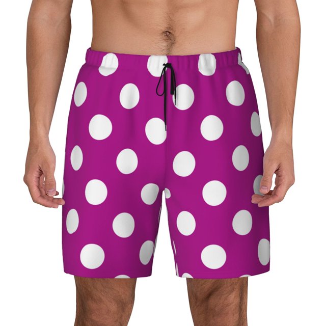 Kdxio Purlpe And White Polka Dot Print Men's Swim Trunks with