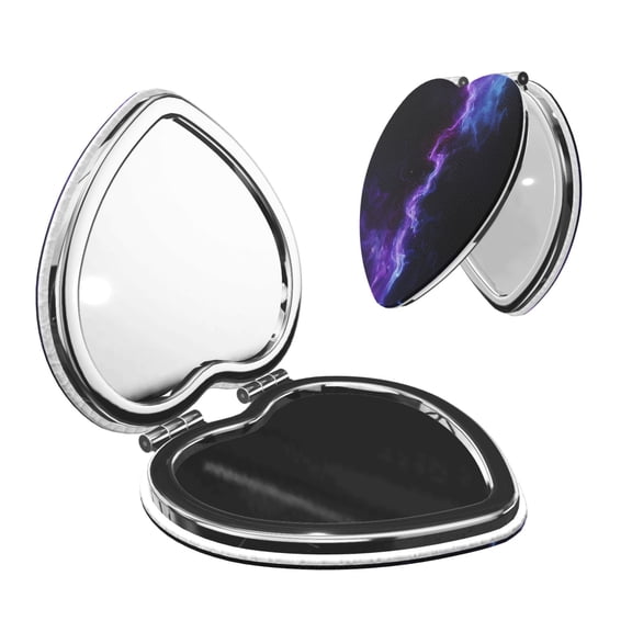 Kdxio Purple And Blue Nebula Pocket Mirror, 1X/2X Travel Makeup Mirror 2-Sided Folding Small Mirror Portable Double-Sided Magnifying Cosmetic Mirror for Gift-Heart Shape