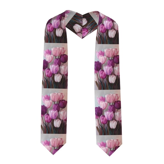 Kdxio Purple And Pink Tulip Bouquet Graduation Stole Class, Graduation Sash, Unisex Adult 36" Academic Commencements-Sharp Corner