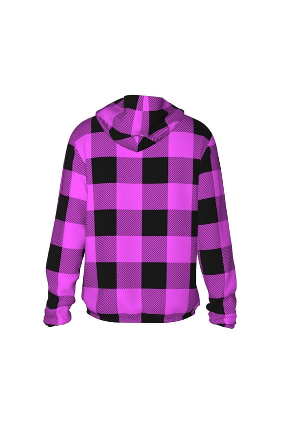 Purple Black Buffalo Plaid Print Women Men Sun Protection UPF 50+ Jackets Zip Up Long Sleeve Hoodie Hiking Lightweight with Pockets