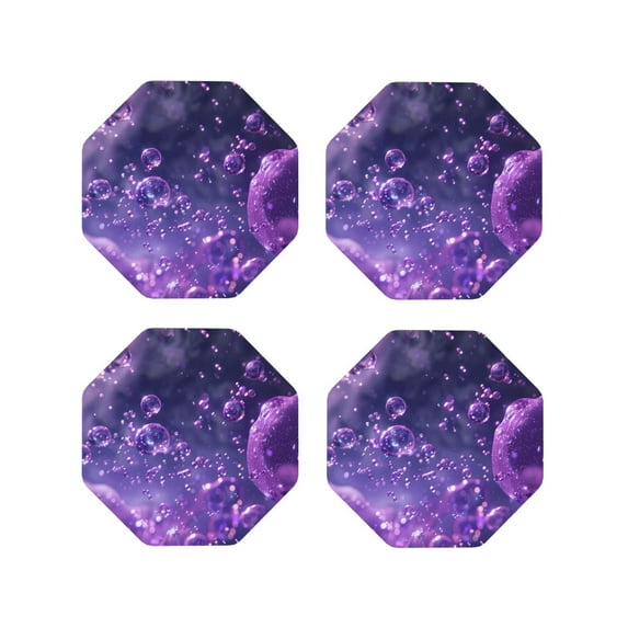 Kdxio Purple Bubble Abstract Art Funny Coasters,4 Pcs Leather Coasters,Housewarming Gifts,Protect Furniture from Water Marks Scratch and Damage