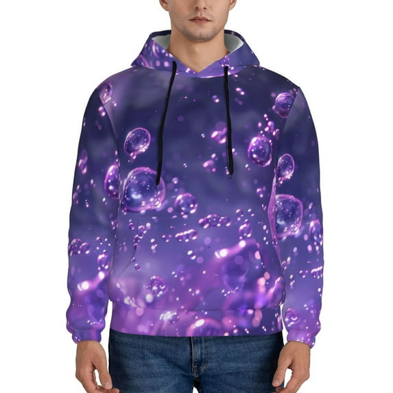 Kdxio Purple Bubble Abstract Art Print Mens Casual Hooded Collar Drawstring Hoodies Pullover Sweatshirts Casual Long Sleeve Shirts-Small