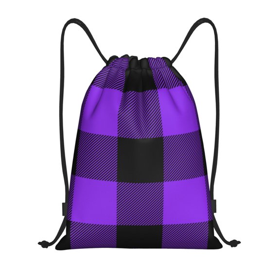 Kdxio Purple Buffalo Plaid Print Drawstring Backpack Bag,Waterproof Draw String Back Sack, Gym Drawstring Bags Swim Bag For Unisex