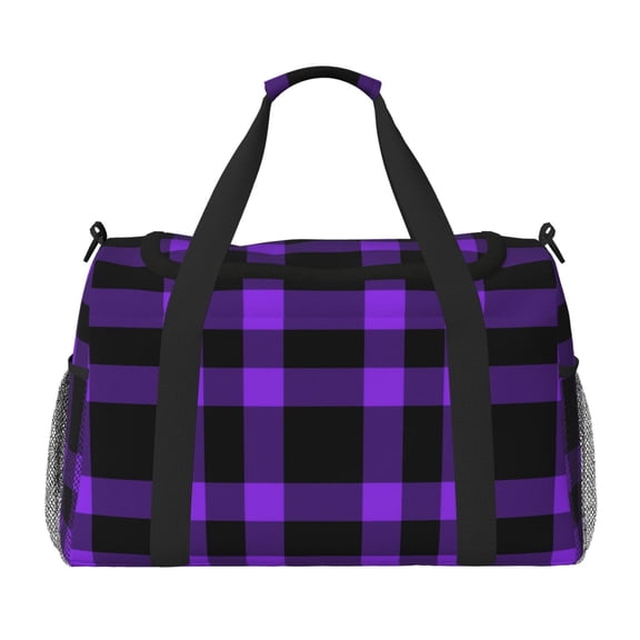 Kdxio Purple Buffalo Plaid Travel Duffel Bag Gym Bag Weekender Travel Bag Gym Bag for Women &Men Airplane Travel Essentials for Flying
