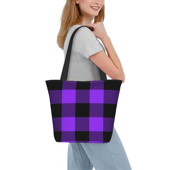 Kdxio Purple Buffalo Plaid Women Reusable Grocery Bags Foldable Ripstop,Reusable Shopping Bags for Shopping,Gym,Gift