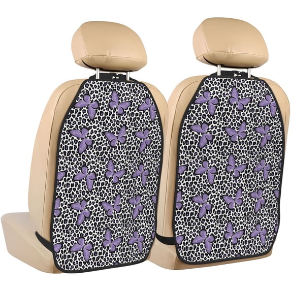 Kdxio Purple Butterflies Print 2 Pack Car Kick Mat Seat Cover Back Protector Mat with Pockets for Organizer Backseat Protector and Storage Anti Kick Pad for Vehicles