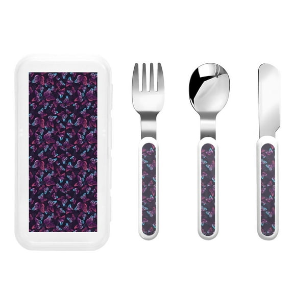 Kdxio Purple Butterfly Toddler Utensils Set - Kids Silverware Set, Set Kids Utensils Set with Case for Preschooler Children