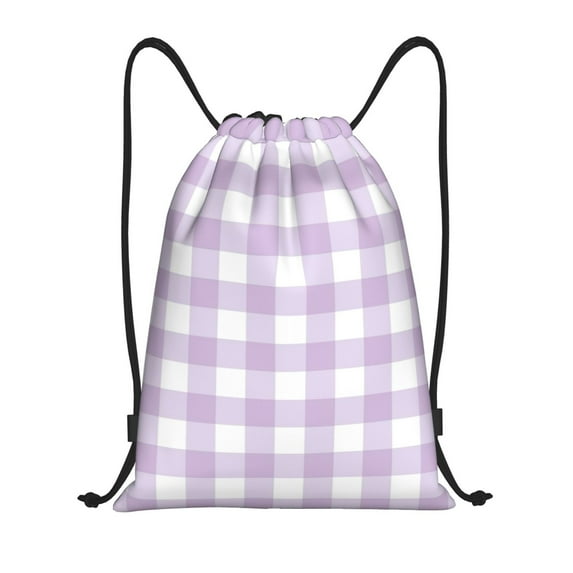 Kdxio Purple Checkboard Print Drawstring Backpack Bag,Waterproof Draw String Back Sack, Gym Drawstring Bags Swim Bag For Unisex