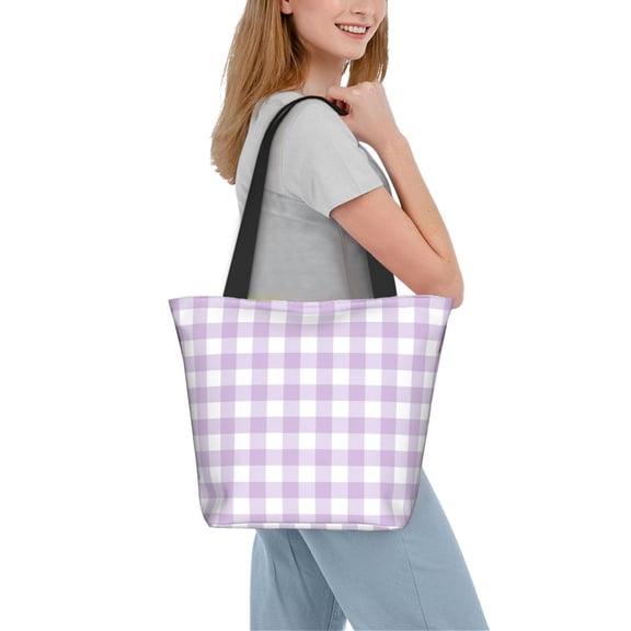 Kdxio Purple Checkboard Women Reusable Grocery Bags Foldable Ripstop,Reusable Shopping Bags for Shopping,Gym,Gift