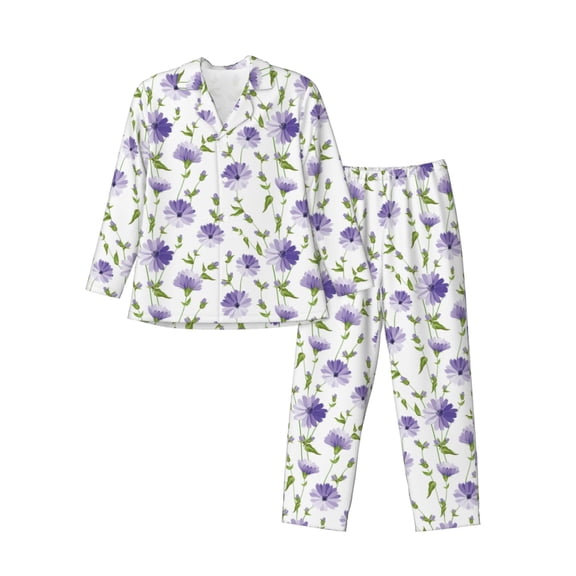 Kdxio Purple Chicory Men’s Pajama Set Pajamas For Men 2 Piece PJ Set with Men Pajama Pants and Long Sleeve T-Shirt Lounge Set-Medium