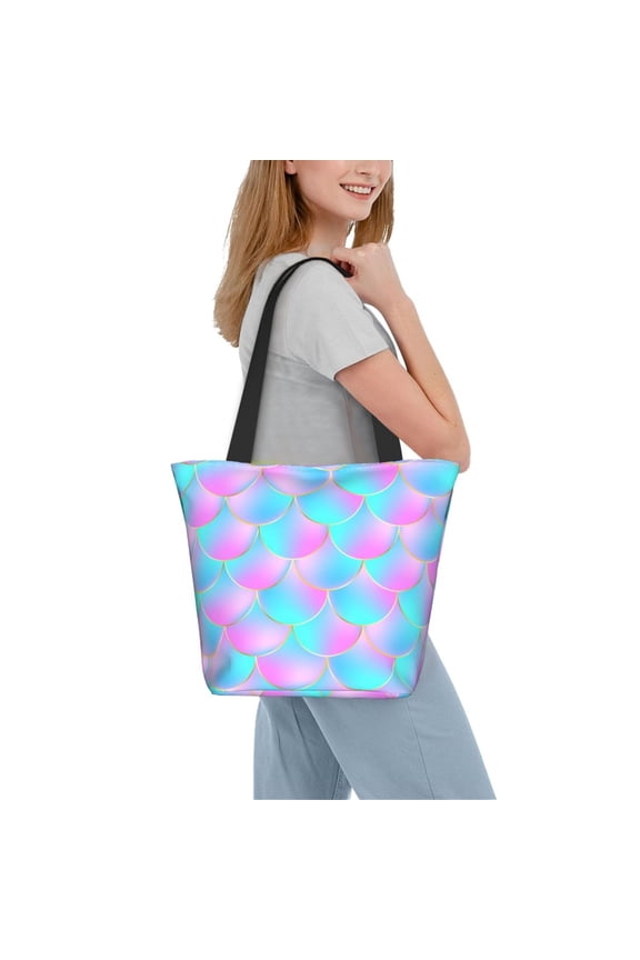 Purple Dragon Scales Women Reusable Grocery Bags Foldable Ripstop,Reusable Shopping Bags for Shopping,Gym,Gift