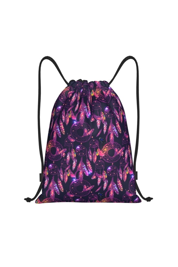 Purple Dreamcatcher Print Drawstring Backpack Bag,Waterproof Draw String Back Sack, Gym Drawstring Bags Swim Bag For Unisex