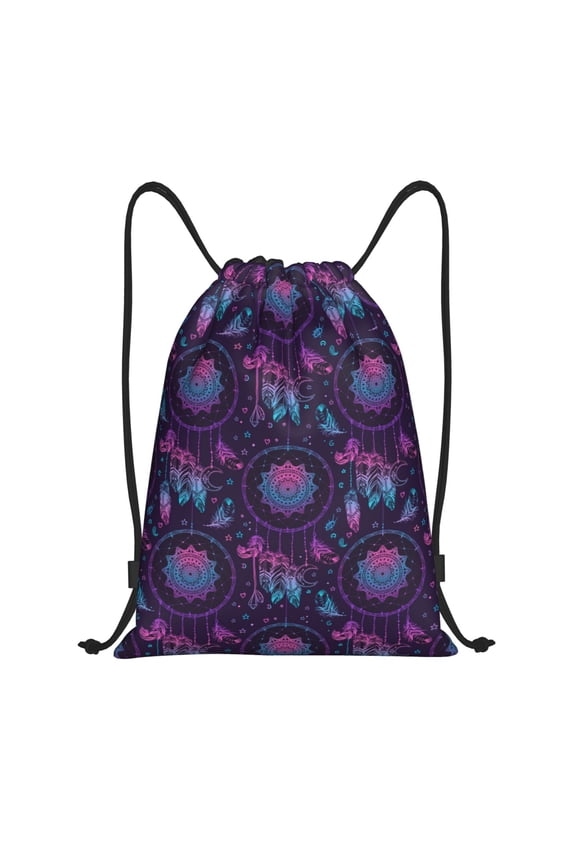 Purple Dreamcatcher1 Print Drawstring Backpack Bag,Waterproof Draw String Back Sack, Gym Drawstring Bags Swim Bag For Unisex