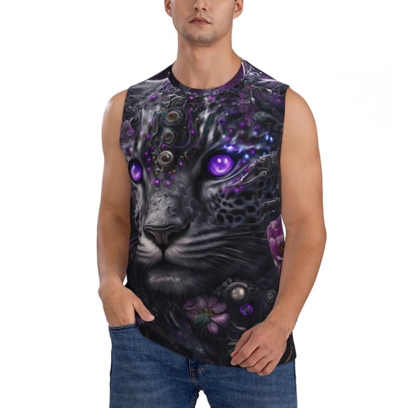 Kdxio Purple-Eyed Floral Leopard for Men's Muscle T-shirt,Sleeveless for Workout Running Athletic Gym Lounge Casual