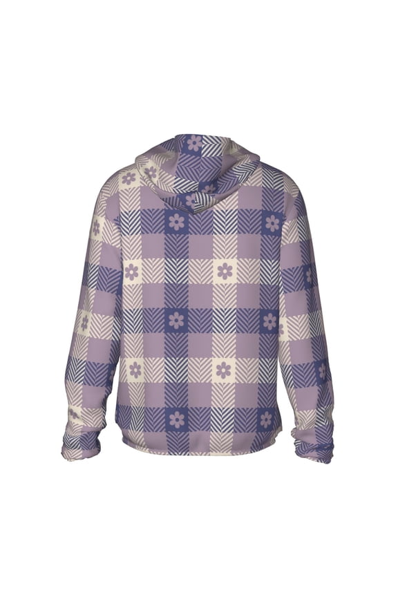 Purple Floral Gingham Check Plaid Print Women Men Sun Protection UPF 50+ Jackets Zip Up Long Sleeve Hoodie Hiking Lightweight with Pockets