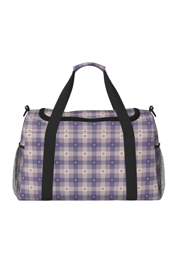 Purple Floral Gingham Check Plaid Travel Duffel Bag Gym Bag Weekender Travel Bag Gym Bag for Women &Men Airplane Travel Essentials for Flying
