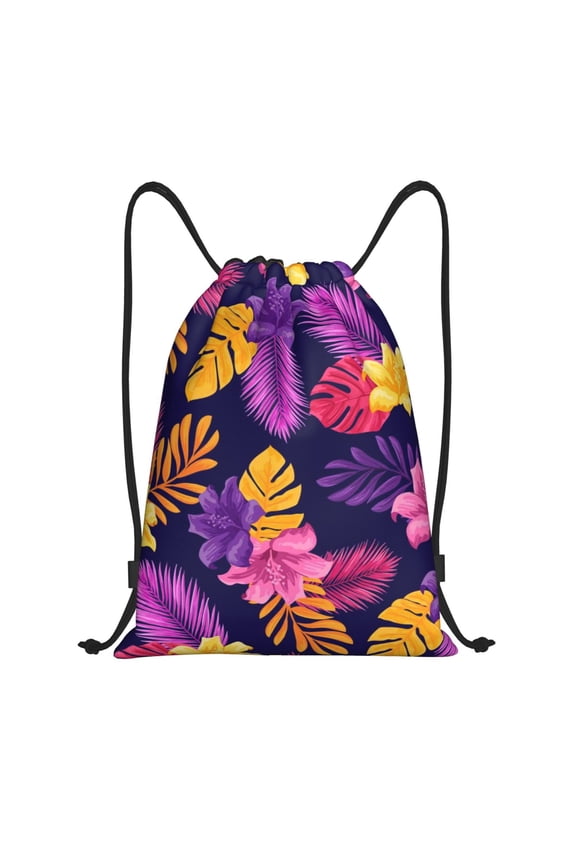 Purple Flower Print Drawstring Backpack Bag,Waterproof Draw String Back Sack, Gym Drawstring Bags Swim Bag For Unisex