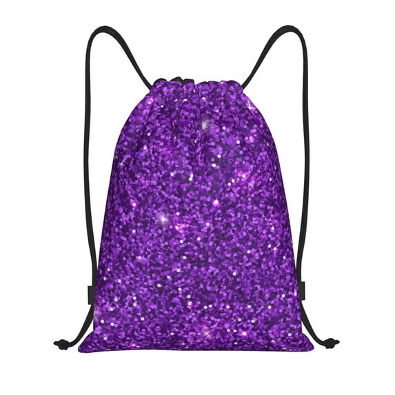 Kdxio Purple Glitter Print Drawstring Backpack Bag,Waterproof Draw String Back Sack, Gym Drawstring Bags Swim Bag For Unisex