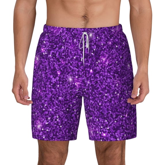 Kdxio Purple Glitter Print Men'S Swim Trunks With Compression Liner 7 Inch Inseam Quick Dry Swim Shorts