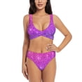 thumbnail image 1 of Kdxio Purple Glitter Print Women's 2 Piece High Waisted Wrap Spaghetti Strap Summer Swimsuit Bikini Set-Small, 1 of 7