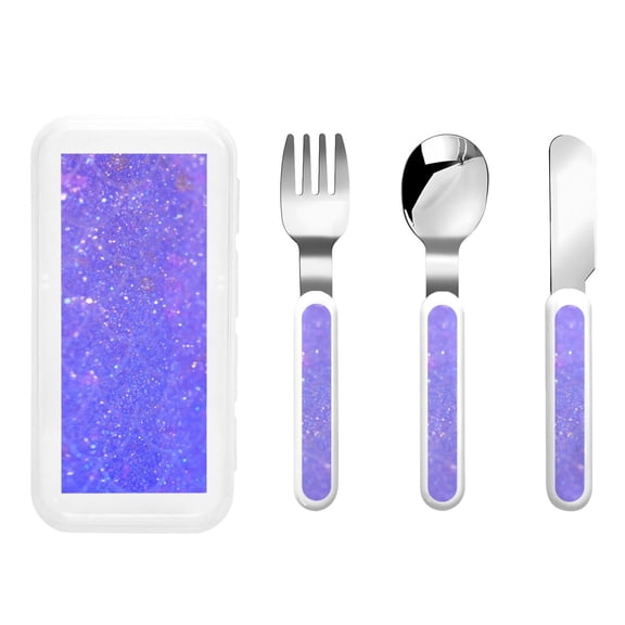 Kdxio Purple Glitter Toddler Utensils Set - Kids Silverware Set, Set Kids Utensils Set with Case for Preschooler Children