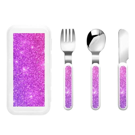 Kdxio Purple Glitter Toddler Utensils Set - Kids Silverware Set, Set Kids Utensils Set with Case for Preschooler Children