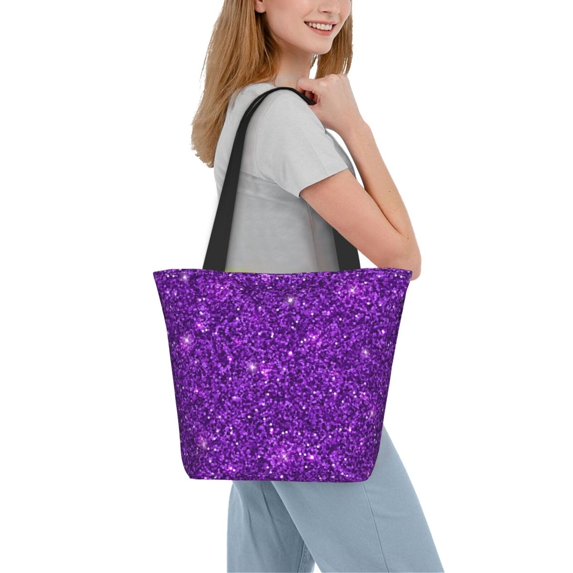 Kdxio Purple Glitter Women Reusable Grocery Bags Foldable Ripstop,Reusable Shopping Bags for Shopping,Gym,Gift