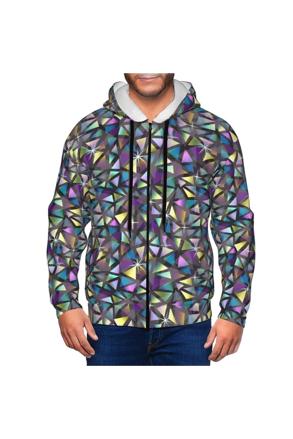 Purple-Gold Triangles Print Men Hoodies Casual Hoodies for Men with Zip Pockets Full Zip Long Sleeve Sweatshirt Sports Hooded Jacket-XX-Large