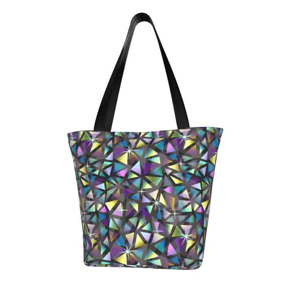 Kdxio Purple-Gold Triangles Women Reusable Grocery Bags Foldable Ripstop,Reusable Shopping Bags for Shopping,Gym,Gift