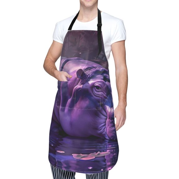 Kdxio Purple Hippo In Water Apron with Pockets Adjustable Kitchen Aprons for Men Women Waterproof Aprons for Cooking,Drawing,Crafting, Baking Household Cleaning