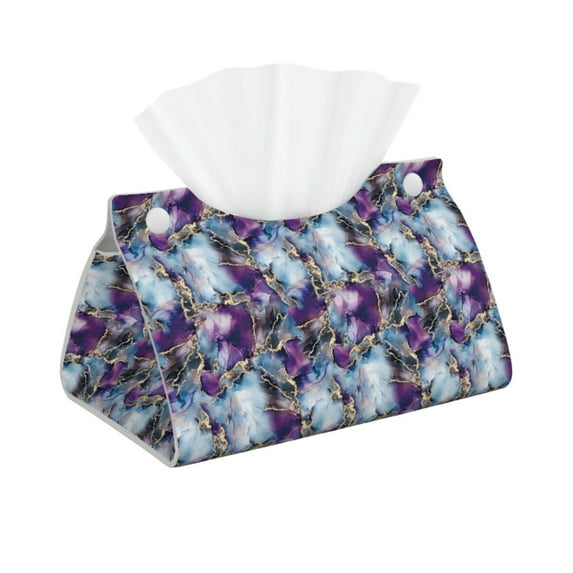 Kdxio Purple Marble Texture Print Tissue Box Cover,Modern PU Leather Rectangular Tissue Box Holder for Bathroom Living Room Bedroom Office Desk Car Home
