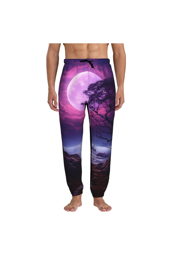 Purple Moon Tree Night Sky Pattern Joggers,Sweatpants for Men with Pockets-Medium