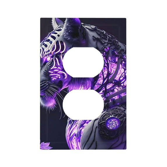 Kdxio Purple Pattern White Tiger Decorator Light Switch or Receptacle Outlet Wall Plate Decorator Wall Plate Child Safe Outlet Cover-Style S