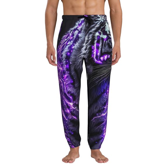 Kdxio Purple Plant White Tiger Pattern Joggers,Sweatpants for Men with Pockets-Large