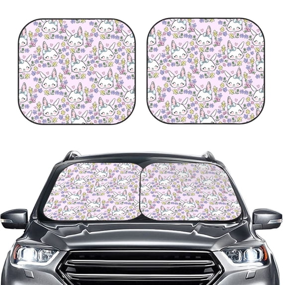 Kdxio Purple Rabbit Print 2-Piece Sun Shade Front Windshield - Foldable Car Front Window Sunshades for Most Sedans SUV Truck