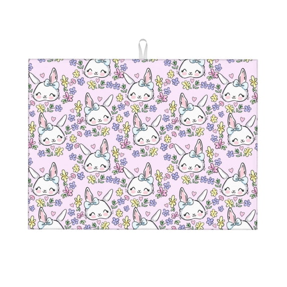 Kdxio Purple Rabbit for Dish Drying Mat,24*18 inch Absorbent Dish Drainer Kitchen Counter,Large Size Dish Drying Pad for Countertops,Draining Racks