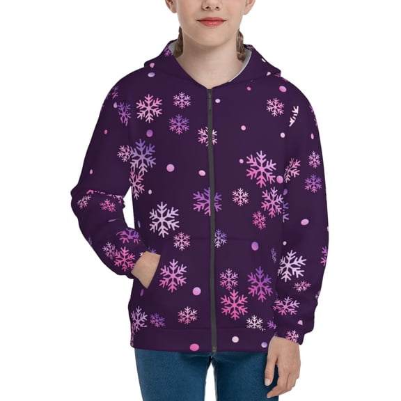 Kdxio Purple Snow Flakes Pattern Kids Boys Girls Zip Up Hoodie 3D Printed Hooded Sweatshirt Hoody Coat with Pocket 7-12 Y-Small