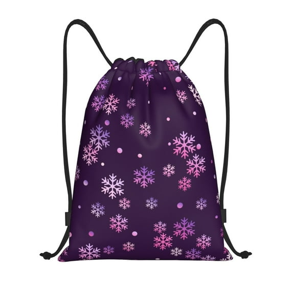 Kdxio Purple Snow Flakes Print Drawstring Backpack Bag,Waterproof Draw String Back Sack, Gym Drawstring Bags Swim Bag For Unisex