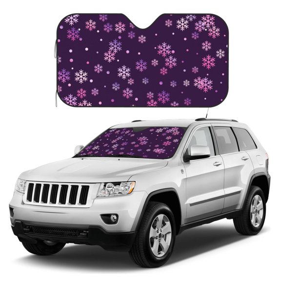 Kdxio Purple Snow Flakes Print Windshield Sun Shade, Foldable Sun Blocker for Car,Truck,SUV Automotive Interior Sun Protection,Reflective Shade for Front Windshield()