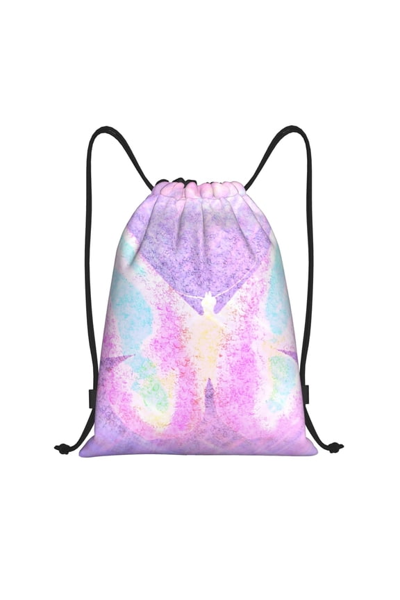 Purple Sparkling Butterfly Print Drawstring Backpack Bag,Waterproof Draw String Back Sack, Gym Drawstring Bags Swim Bag For Unisex