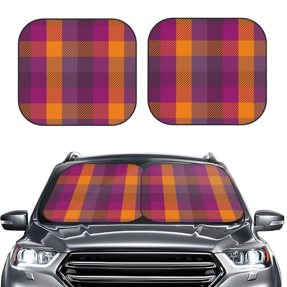 Kdxio Purple Yellow Buffalo Plaid Print 2-Piece Sun Shade Front Windshield - Foldable Car Front Window Sunshades For Most Sedans Suv Truck
