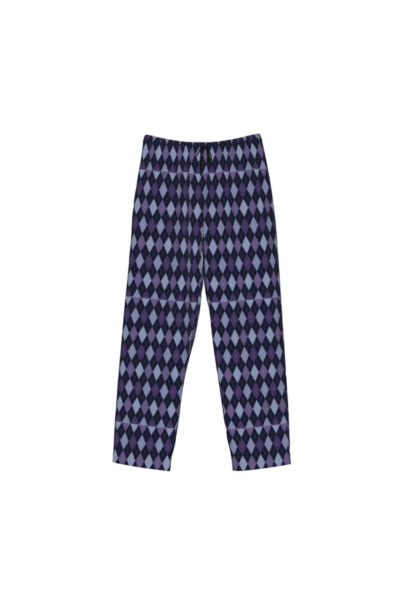 Purple and Blue Squares Print Men's Sleep Pajama Pant Lounge Pants with Pockets