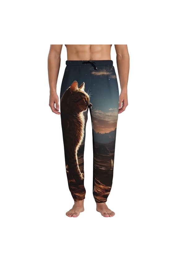 Pyramid Desert Cat Pattern Joggers,Sweatpants for Men with Pockets-XX-Large