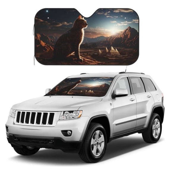 Kdxio Pyramid Desert Cat Print Windshield Sun Shade, Foldable Sun Blocker for Car,Truck,SUV Automotive Interior Sun Protection,Reflective Shade for Front Windshield(Small)